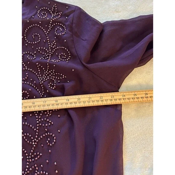 Catherine's 20W Petite Size Beaded Sheer Chiffon Kimono Cardigan Plum Open Front - Picture 9 of 9